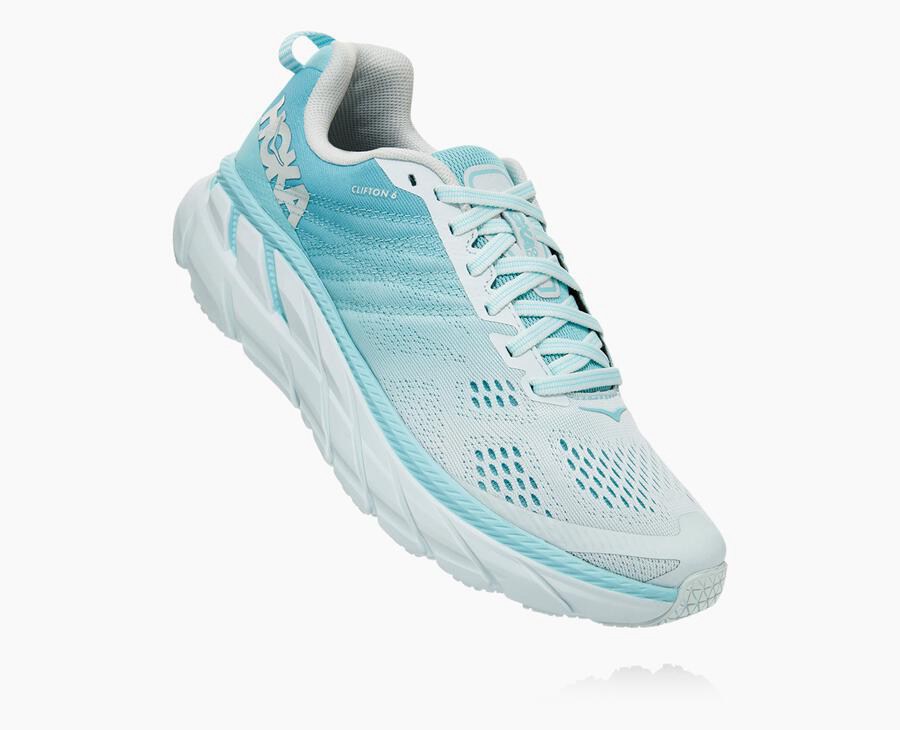 Zapatillas Asfalto Hoka One One Mujer - Clifton 6 - Azules/Blancas - COR756038